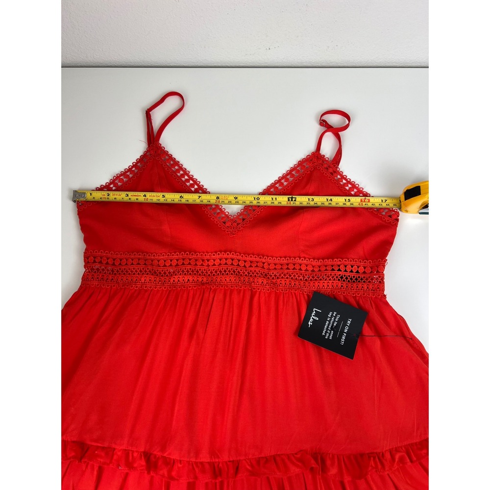 NWT Lulus Serene Soul Bright Red Crochet Lace Tiered Mini Dress Size M Boho - Picture 7 of 11